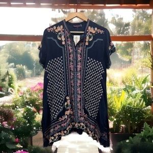 JOHNNY WAS embroidered Moji Embroidered handkerchief Hem Tunic/mini dress NWT
